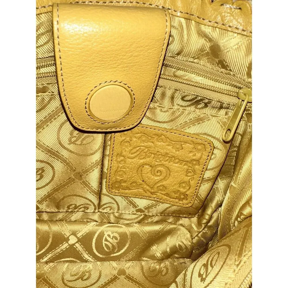 Brighton Straw Yellow Leather‎ Flower Handbag Top Handle Bag Boho Shabby Chic
